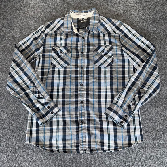 Vans Western Shirt Mens Large Blue Plaid Snap Button Long‎ Sleeve Casual Cowboy - Picture 1 of 7